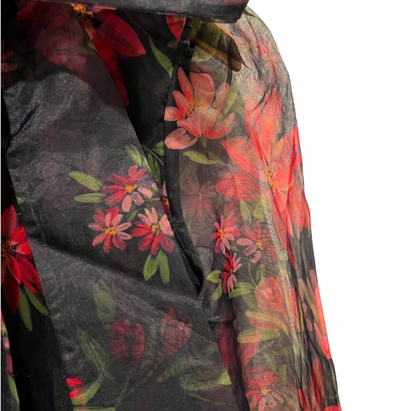 RACHEL PARCELL Floral Tie Neck Long Sleeve Satin Dress (10) - Picture 6 of 9